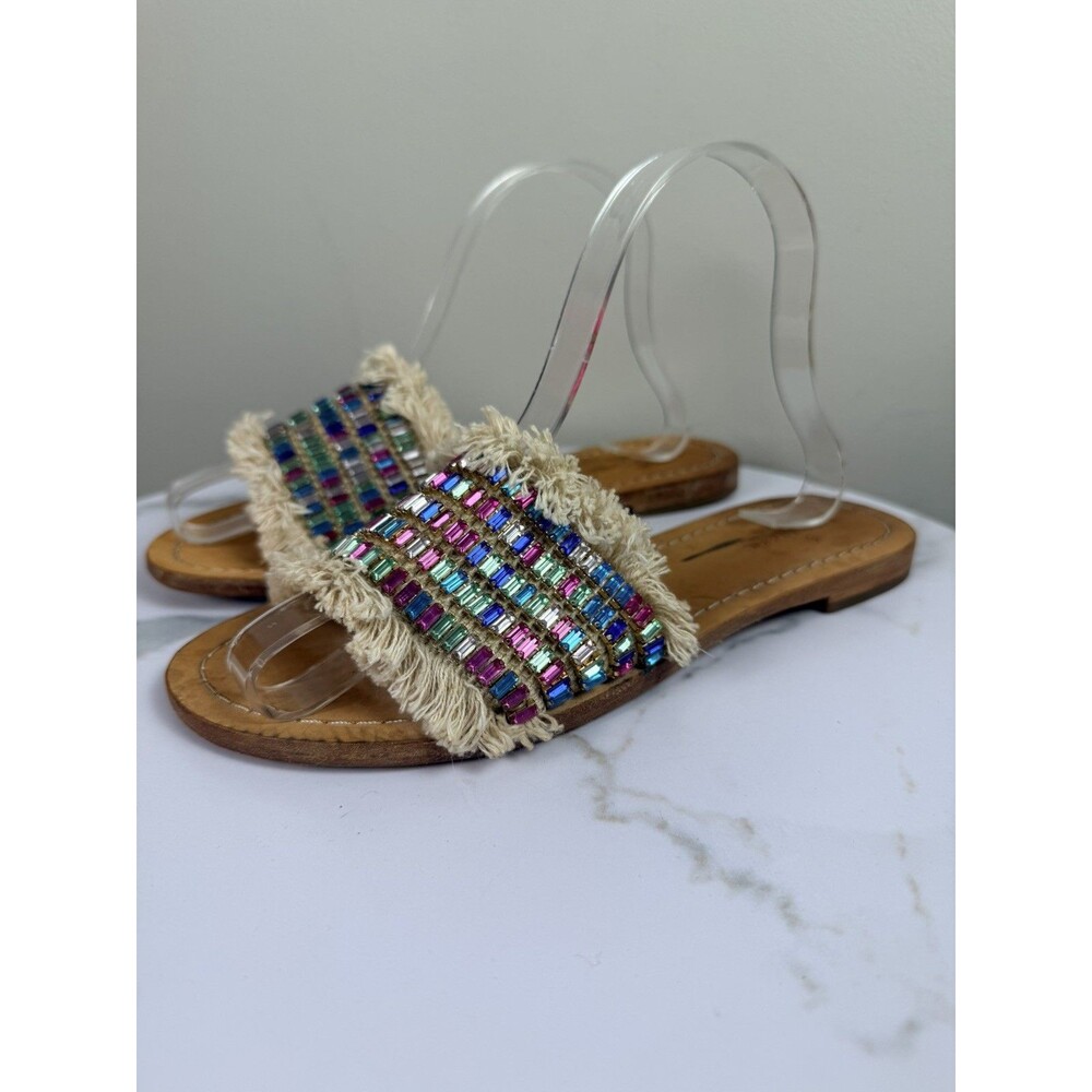 Kate Spade New York Solaina Jeweled Raffia Slide Sandals Multicolor Fringe 7.5M